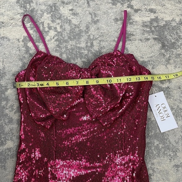 NWT Torn by Ronny Kobo Hot Pink Tulip Sequin Bow Front Lindsay Mini Dress XS - Picture 10 of 15